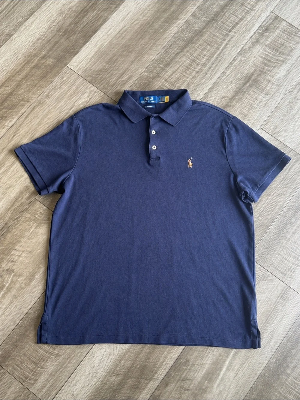 Polo Ralph Lauren Custom Slim Fit Polo Shirt Men's Sz L Navy Blue 100% Cotton